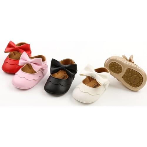 Baby Infant Girls Mary Jane Flat Shoes Bow Knot Solid First Walker Soft Sole Shoes Newborn Infant Toddler Girls Princess Shoes