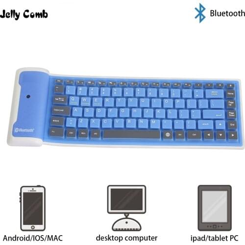 Jelly Comb Waterproof Silicone Keyboard for iPad Tablet Laptop Computer Bluetooth Rechargeable Keyboard Roll UP Foldable Teclado