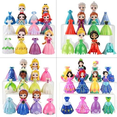 Magic Clip Princess Figures Magiclip Dress Q Posket Elsa Anna Sofia Snow White Mermaid PVC Model Toys for Kids