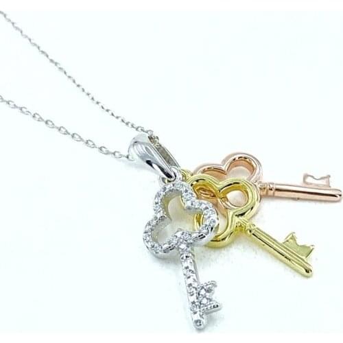 Top Quality Three Color 3 Key Silver Necklace