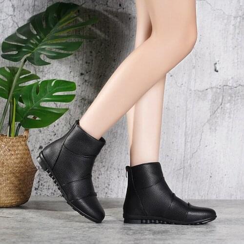 Flats Shoes Winter Women Ankle Boots Black 2021 Velvet Fur Cotton Padded Shoes Female Casual Snow Boots Back Zipper
