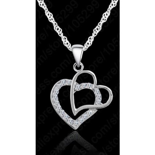 Women Gift Romantic 925 Sterling Silver Heart Shape Chain Necklace Crystal Pendant Necklace Women Wedding Jewelry