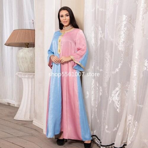 Women Dubai Jalabiya Patchwork Abaya Islamic Clothes Muslim Dress Maxi Loose Morocco Kaftan Robe Party Eid Evening Plus Size
