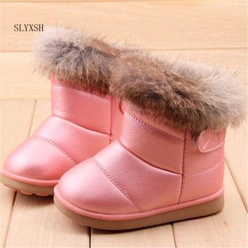 SLYXSH Winter Plush Baby Girls Snow Boots Warm Shoes Pu Leather Flat With Baby Toddler Shoes Outdoor Snow Boots Girls Kids Shoe