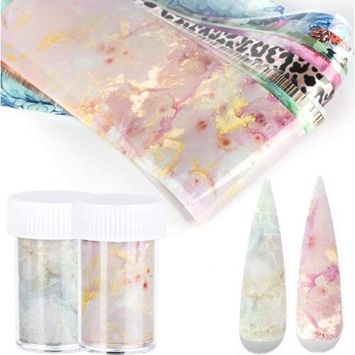 1 Box 100*4cm Marble Nail Transfer Foils Starry Sky Nail Sticker Butterfly Retro Leopard Design Adhesive Wraps Decal Tips TR1575