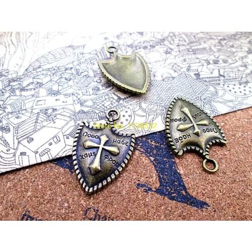 10pcs--31*20.2MM Antique bronze Retro Cross Shield metal brass copper crucifix military Charms pendants