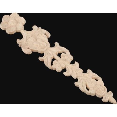 2pcs 28cm Wood Vertical decals Vintage Wood Carving Flower Applique Long Stripe Furniture Window Door Home Hollow 3D Decor
