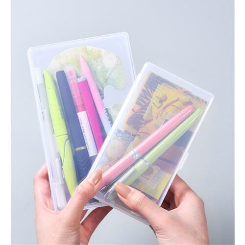 2pcs Transparent Desktop Storage Clear Pencil Box Washi Tape Stickers Storage Case Kawaii Stationery Organizer Desktop Organizer