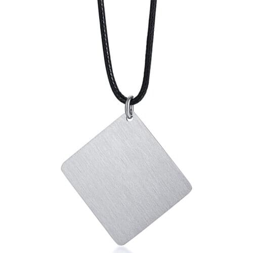 2021 Simple Stainless Steel Square Brand Europe And America Pendant Can Be Engraved Leather Cord Necklace Suitable For Men
