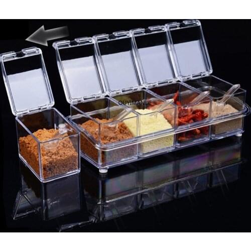 4pcs/set Transparent Seasoning Box Rack Spice Pots Storage Container Cruet Seasoning Jars Spice Pantry Kitchen Utensils