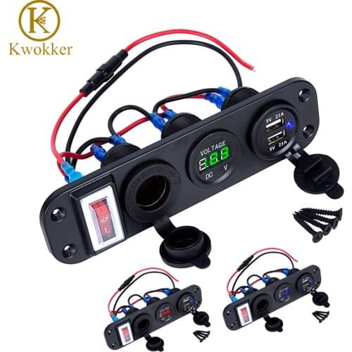 Digital Voltmeter 4 in Dual USB Power Charger Adapter Cigarette Lighter Socket 12V Power Socket with Rocker Switch