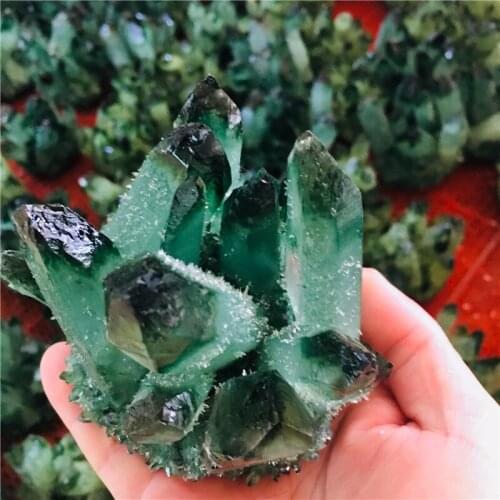 400-800g natural crystal green beautiful flame halo quartz crystal cluster specimen