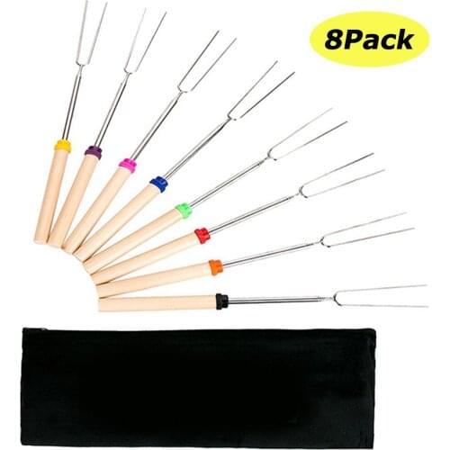 8 pieces of 32-inch color retractable roasted marshmallow barbecue skewers barbecue sticks fork barbecue tools