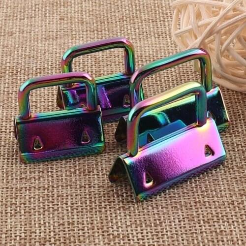 10PCS Rainbow Key Fob Hardware with Key Ring Key Fobs Leather Keychain Key Chains for Webbing Key Fob Wristlet Webbing 25MM/32MM