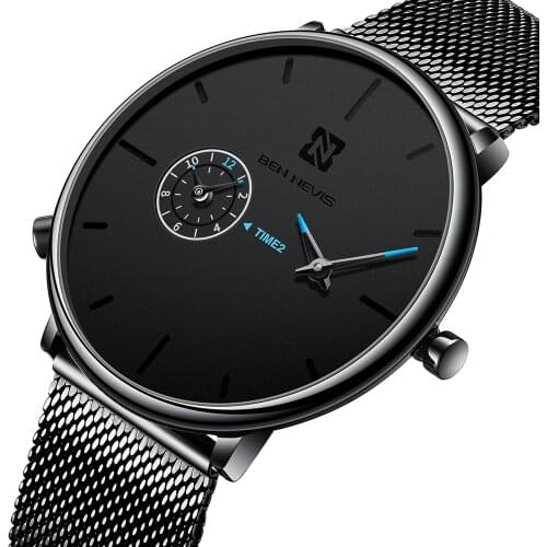 Luxury Black Quartz Mens Watch Steel Mesh Waterproof Watch Male Minimalist Business Clock relogios masculino