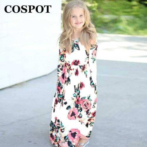 COSPOT Baby Girls Beachwear Long Dresses Girl Bohemian Fashion Long-sleeved Floral Dress Princess Casual 2021 New 2T-10T 45E