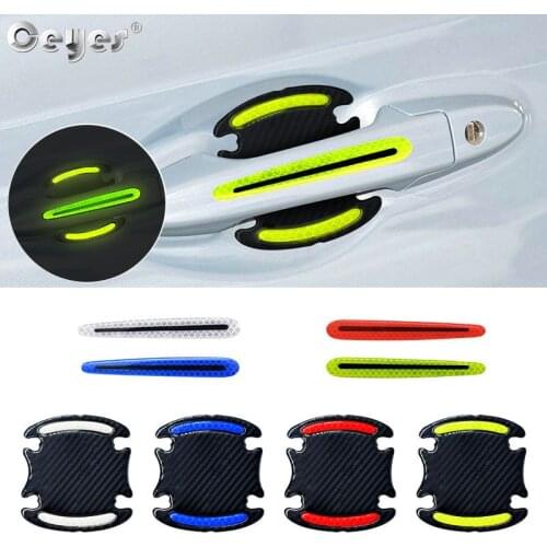 Ceyes 4Pcs Car Styling Decoration Accessories Reflective Stickers Door Handle Bowl Stickers Warning Tape For Fiat 500 Abarth For Honda Civic Mugen Power Skoda Seat Audi S Lada Opel Vauxhall Renault Luminous Safety Mark