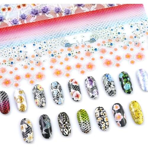 16pc Holographic Nail Foil Transfer Set Decal Mix Flowers Design Stickers For Nails Nail Art DIY Decoration Wraps