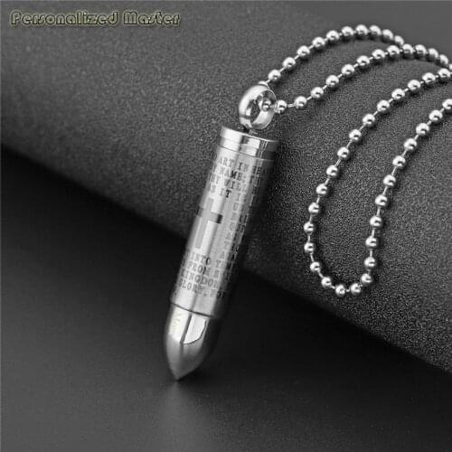Personalized Customized engrave Men Stainless Steel Bullet Cylinder Pendant Urn Ashes Necklace for Cremation Memorial Keepsakes