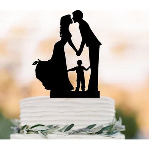 Customized Acrylic wooden wedding cake topper Family Wedding Cake topper with boy,Personalized wedding cake toppers silhouette