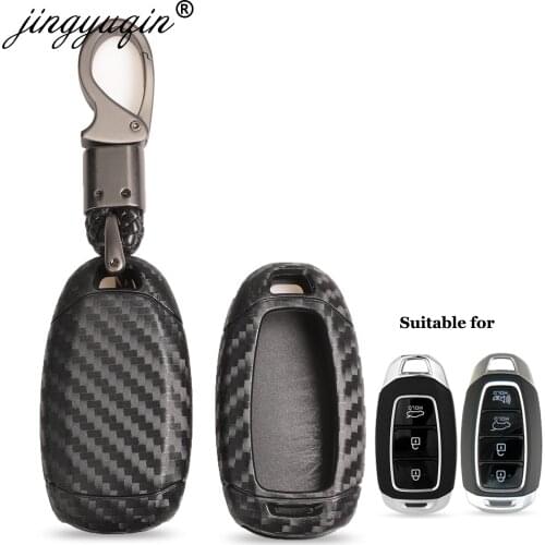 Jingyuqin Carbon Fiber Car Key Case For Hyundai i30 Ix35 KONA Encino Solaris Azera Grandeur Ig Accent Santa Fe Palisade 3/4/5BTN