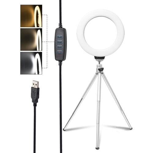 Ring Light 16cm 6 inch With Tripod Stand Usb Charge Selfie Led Lamp Dimmable Photography Light For Photo Photography Studio