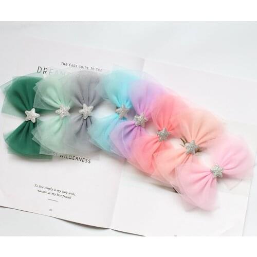 Fashion Girls' Multi-Layer Tulle Bow Hair Clip Star Hairpins Kids' Lined Alligator Barrettes Hair Accessories HC091