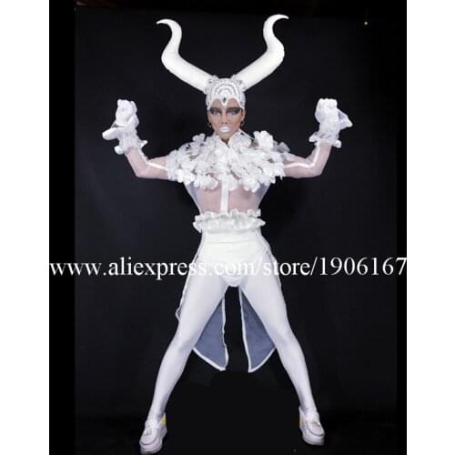Fashionh Hot sale New White Color Dance Costumes Headwear Stage Performance Girl Women men Clothes free shipping