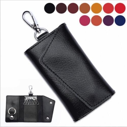 Fashion Simple Key Holder Genuine Leather Wallet Unisex Solid Key Wallet Organizer Bag Car Housekeeper Wallet Card Holder