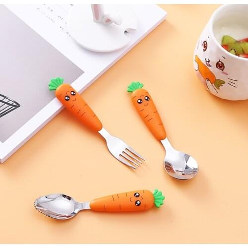 Childrens Tableware Cute Cartoon Radish Stainless Steel Baby Goods Cutlery Set Feeding Spoon Things For Baby 3 Piece Set
