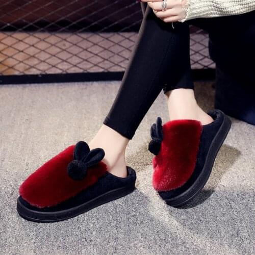 New Fur Slippers Womens House Shoes Women Winter Platform Slippers Cotton Shoes Rabbit Ears Cute Slipper Warme Hausschuhe