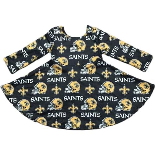 Girlymax Fall/winter Baby Girls Kids Clothing Milk Silk Twirl Dress Knee Length American Football Long Sleeve