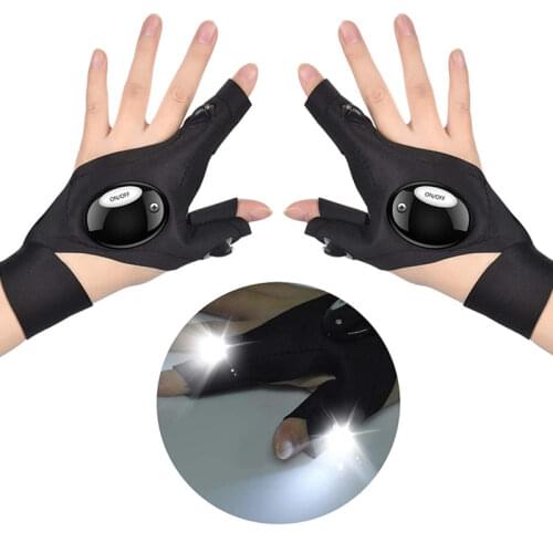 LED Flashlight Fingerless Glove Outdoor Fishing Gloves for Repairing Cars Night Running Fishing Camping Hiking in Dark Men Gifts