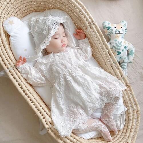 Princess Kids Baby Dress Girls White Lace Nightdress Long Sleeve Embroidery with Hood Baptism Dress Girl Cute Summer Dresses