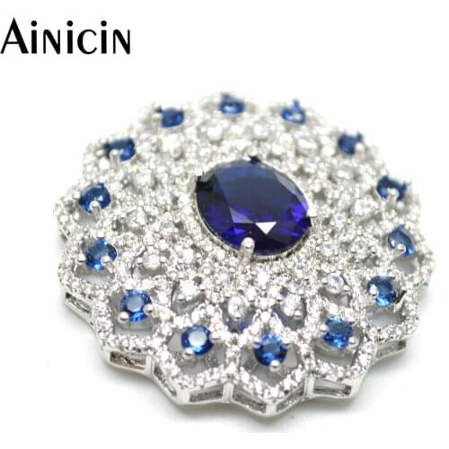 Ainicin 2pcs 35mm Large Size Flower Connectors Silver Plated Blue Rhinestone Setting Pendant Fashion Jewelry Making Findings