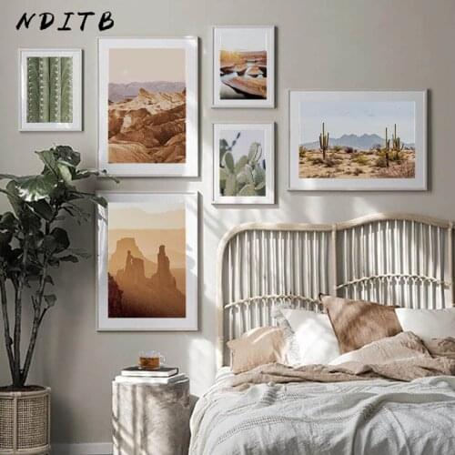 Desert River Canvas Landscape Poster Nordic Painting Nature Mountain Cactus Modern Art Print Scandinavian Wall Decor Picture