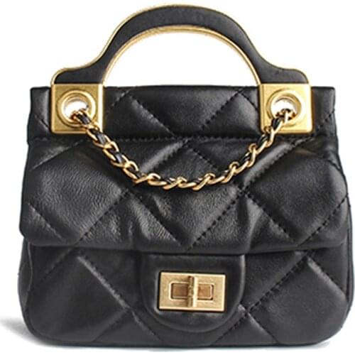 Luxury Sheep Skin Quilted Leather Women Shoulder Chain Bag Lady Phone Purse Metal Handle Clutch Small Flap Messenger Handbag