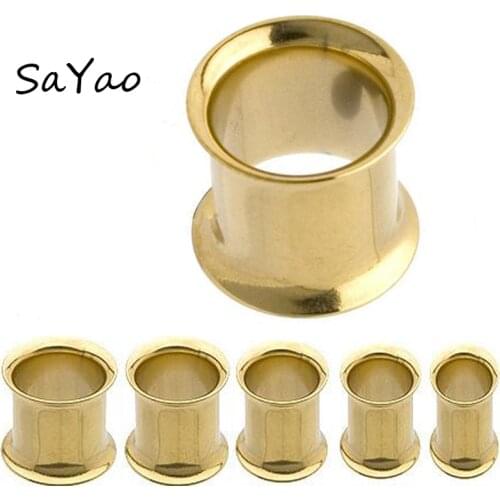 SaYao 2Piece Choose Size Rainbow Black Silver Gold Fashion Double Flared Tunnel NO Screw Ear Plug Flesh Tunnels Plugs