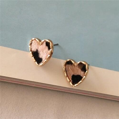 Lovely Cute Sexy Brown Grey Cream Color Leopard Skin Printed Small Stud Earrings For Women Girl Casual Elegant Gorgeous Jewelry