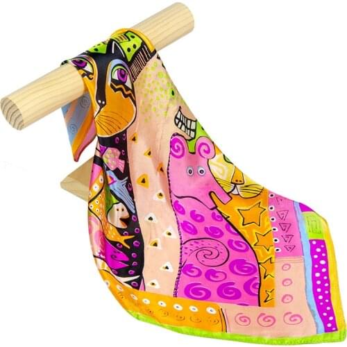 Pure Silk Scarf Women Bandana Female Cat Handkerchief Hair Scarf for Women Natural Silk Headband Womens Square Head Neck Scarf