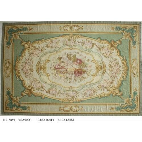 Wool aubusson rugs 330CMX488CM 10.83'X 16' green big area gc88aubgc088 YSA987G