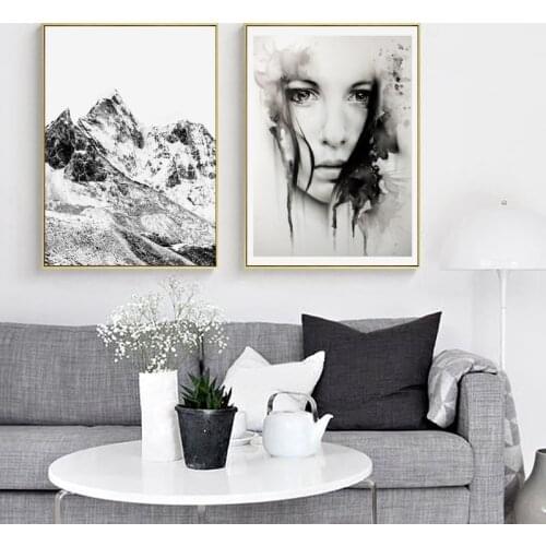 Nordic Canvas Prints and Posters Wall Art Black White Mountain Paintings Wall Pictures for Home Decoration, Landscape Wall Decor
