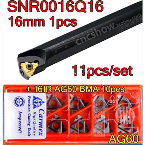 SNR0016Q16 CNC Internal thread Turning tool 1pcs + Carmex 16IR AG60 BMA 10pcs 11pcs/set CNC Internal thread Carbide insert