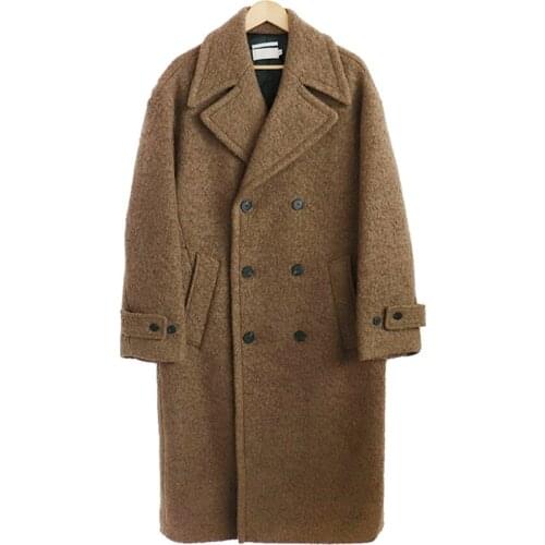 Loose Mens Woolen Blends Overcoat Double Breasted Winter Thick Warm Outwear Black Camel M38