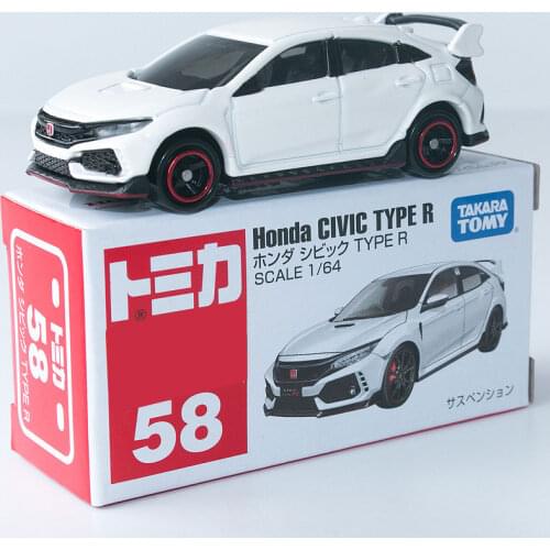 Takara Tomy Tomica No. 58 Honda Civic Type R White Color Scale 1:64 Mini Car Diecast Model Toys with Chinese Label