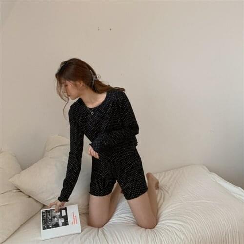 Long Sleeve Shorts Comfortable Womens Pajamas 2021 Spring Autumn Nightgowns & Sleepshirts Comfortable Wave Point Home Suit