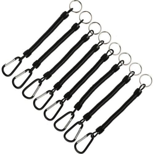 XSXS--Black Fishing Lanyard Accessories Plastic Retractable Coiled Tether with Carabiner for Pliers Lip Grips Tackle Fish Tools