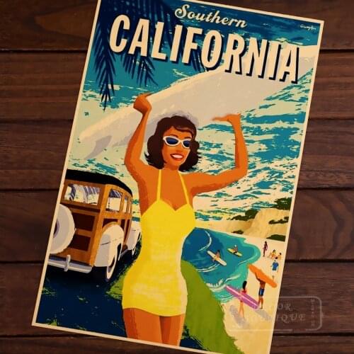 Southern California beach surf Sports Travel Vintage Retro Poster Decorative Wall Canvas Stickers Posters Bar Home Decor Gift