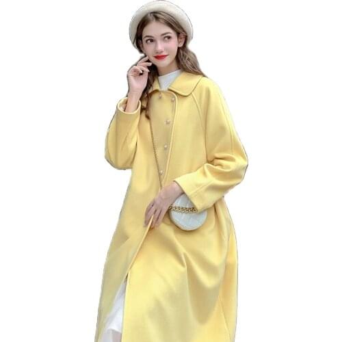 Yellow Woolen Coat Female Baby Elephant 2021 New Winter Long Section Of Knees Little Loose Woolen Coat