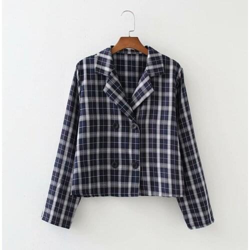 Nice Casual Women V Neck Double Breasted Jacket New Spring-autumn Vogue Ladies High Street Coat Female Plaid Jacket Top